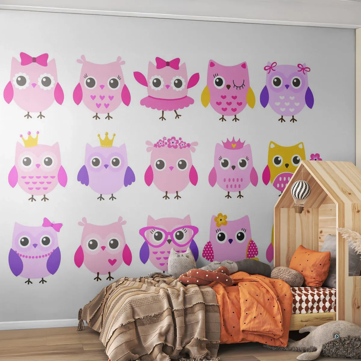 Papier Peint Photo Premium Sand - Des hiboux colorés et charmants dans un style de conte de fées - 100x70cm - L'un est plus doux que l'autre - Décoration murale moderne pour le salon et la chambre ARTTOR