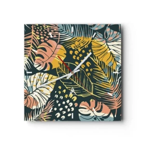 Horloge murale - Pendule murale - Feuilles colorées sur fond sombre - 30x30cm - Fantaisie feuillue - Décoration murale moderne pour le salon et la chambre ARTTOR