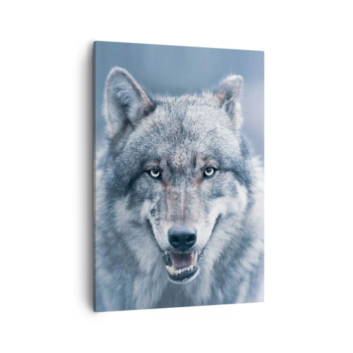 Impression sur toile - Image sur toile - Un loup au regard intense dans un paysage hivernal - 50x70cm - Relèverez-vous le défi ? - Décoration murale moderne pour le salon et la chambre ARTTOR