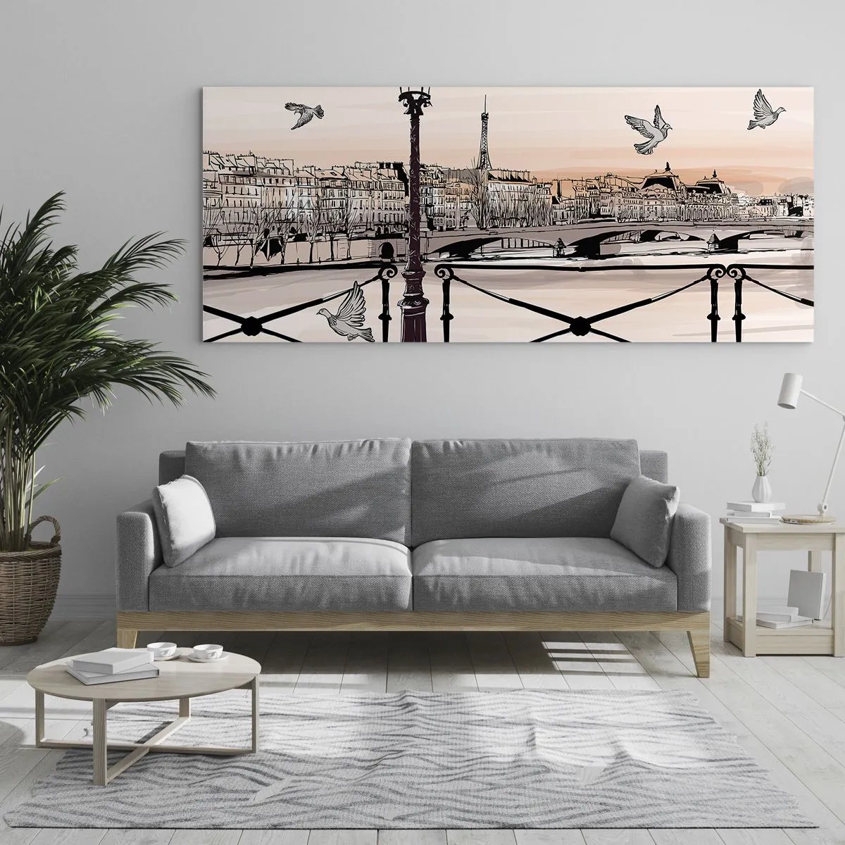 Impression sur verre - Image sur verre - Vue parisienne avec une lanterne et un pont - 140x50cm - Sur les toits de Paris - Décoration murale moderne pour le salon et la chambre ARTTOR