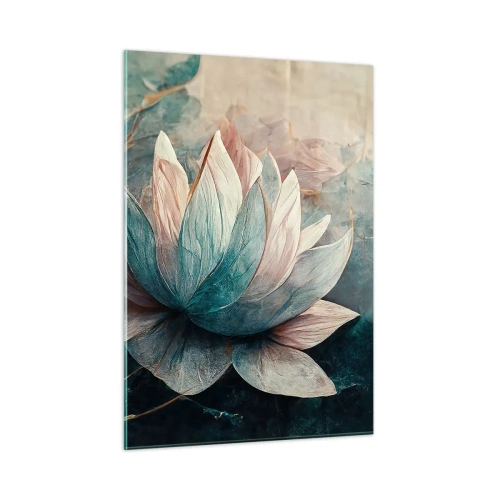 Impression sur verre - Image sur verre - Représentation artistique de fleurs de lotus sur fond de feuilles d'eau. - 50x70cm - Les étoiles du lac - Décoration murale moderne pour le salon et la chambre ARTTOR
