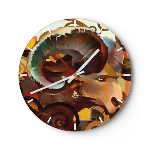 Horloge murale - Pendule murale - Tête de bélier stylisée avec un motif dynamique et des couleurs intenses - 30x30cm - Magie - religions - rituels - Décoration murale moderne pour le salon, la cuisine et la chambre ARTTOR