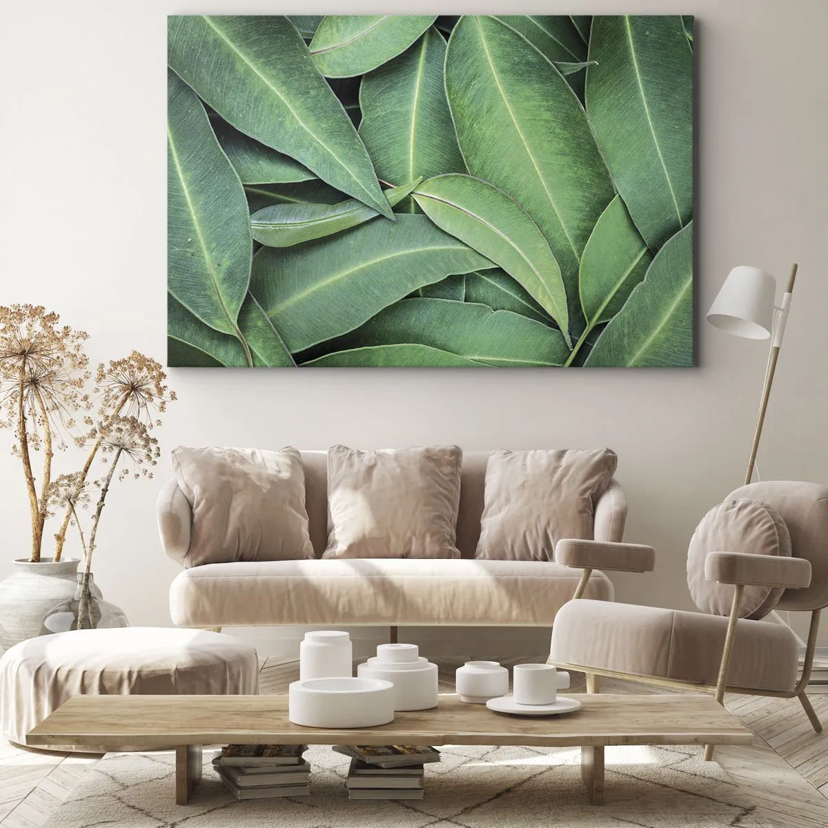 Impression sur toile - Image sur toile - Gros plan de feuilles vertes créant un motif naturel - 100x70cm - Juteux et frais - Décoration murale moderne pour le salon et la chambre ARTTOR