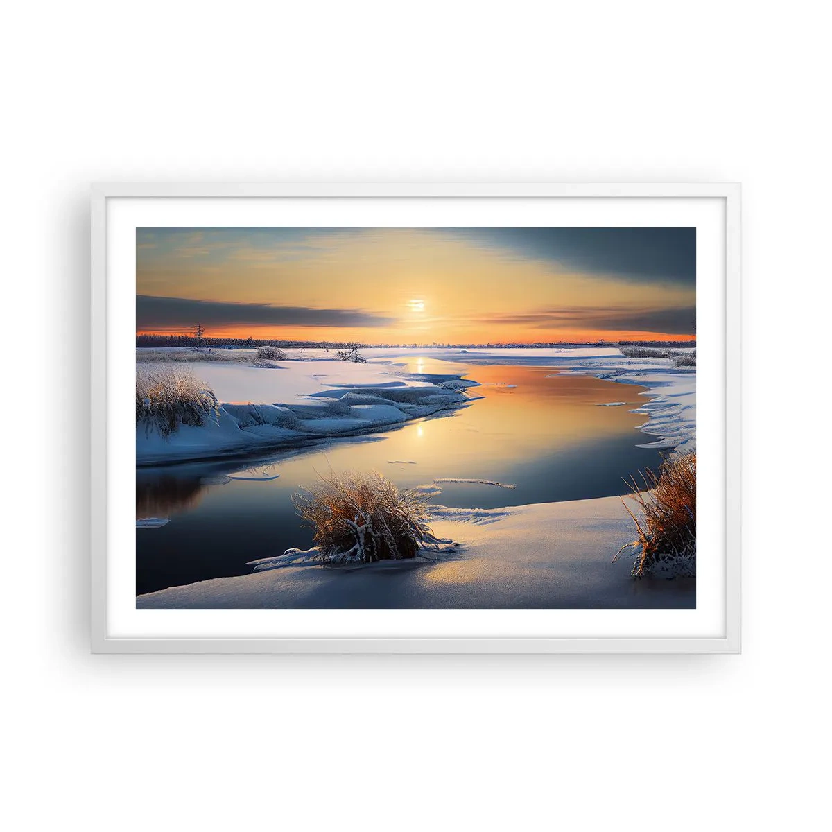 Affiche dans un cadre blanc - Poster - Coucher de soleil d'hiver - 70x50 cm