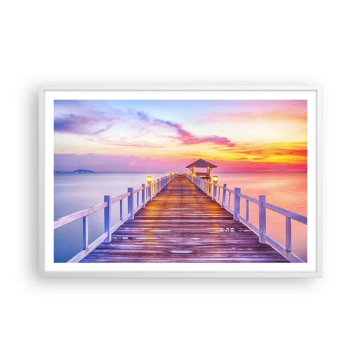 Affiche dans un cadre blanc - Poster - Le silence lilas-doré du soir - 91x61 cm