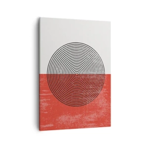 Impression sur toile - Image sur toile - Motif géométrique avec des cercles concentriques sur un fond rouge et blanc - 50x70cm - Dans le mille - Décoration murale moderne pour le salon et la chambre ARTTOR