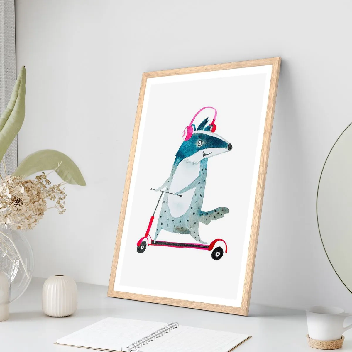 Affiche dans un chêne clair - Poster - La joie du blaireau - 50x70 cm