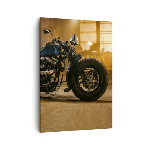 Impression sur toile - Image sur toile - Une moto élégante dans un intérieur industriel avec un éclairage chaleureux - 50x70cm - Je peux tout - Décoration murale moderne pour le salon et la chambre ARTTOR
