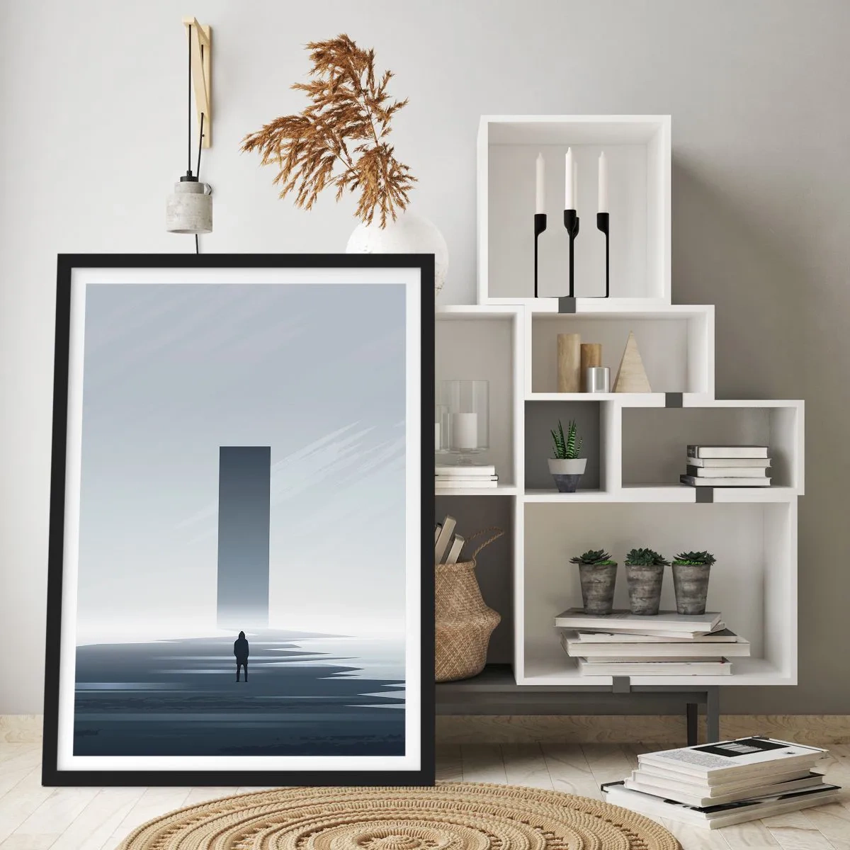 Affiche dans un cadre noir - Poster - Une scène minimaliste avec un monolithe mystérieux aux tons froids. - 50x70cm - Opportunité ou menace ? - Décoration murale moderne pour le salon et la chambre ARTTOR