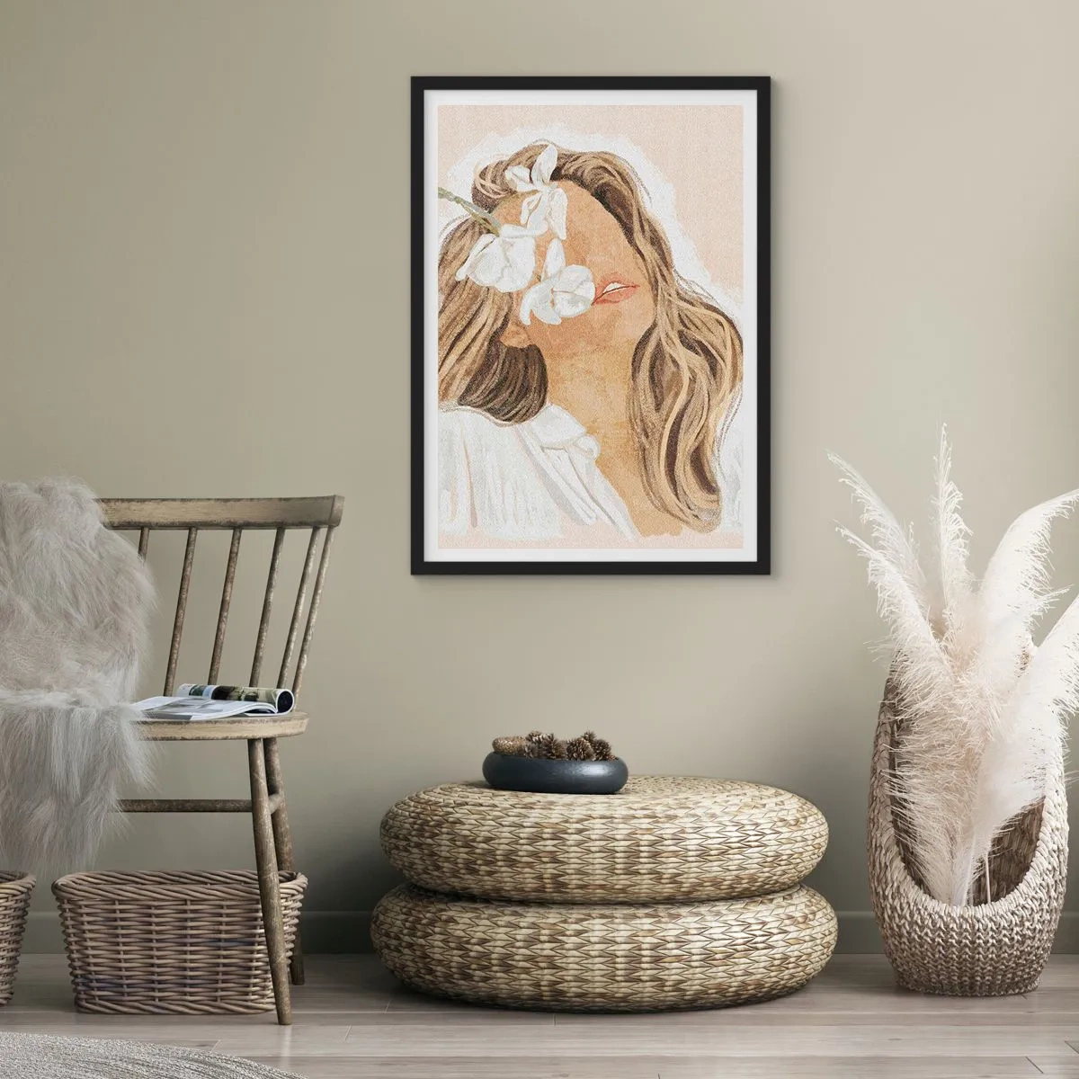 Affiche dans un cadre noir - Poster - Ravie parmi les fleurs - 61x91 cm