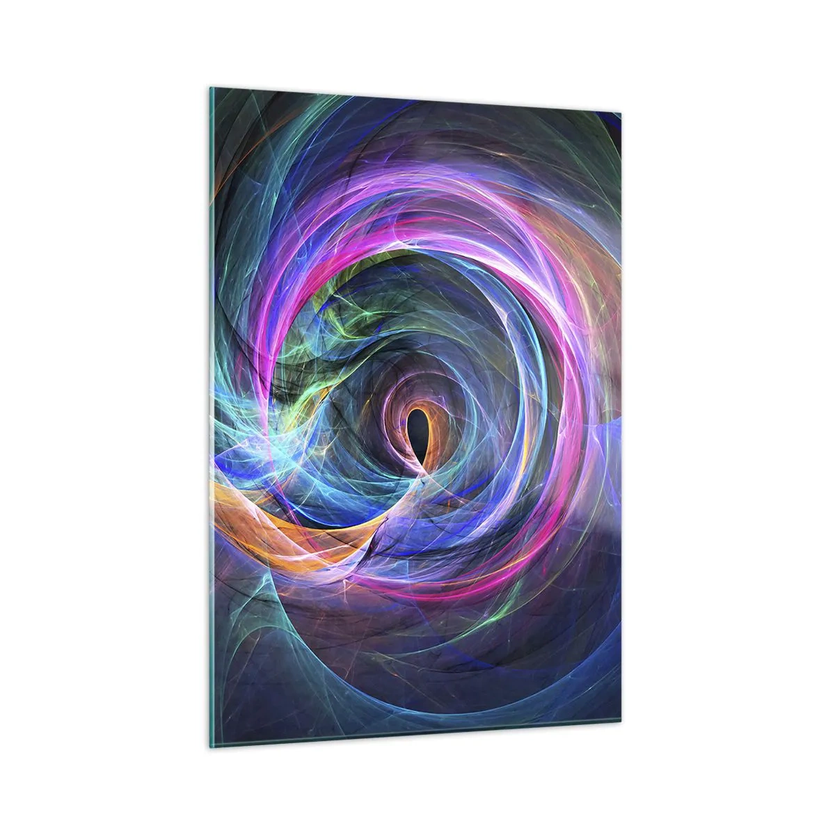 Impression sur verre - Image sur verre - Une spirale abstraite aux couleurs intenses sur fond sombre. - 50x70cm - Où m'emmènes-tu ? - Décoration murale moderne pour le salon et la chambre ARTTOR