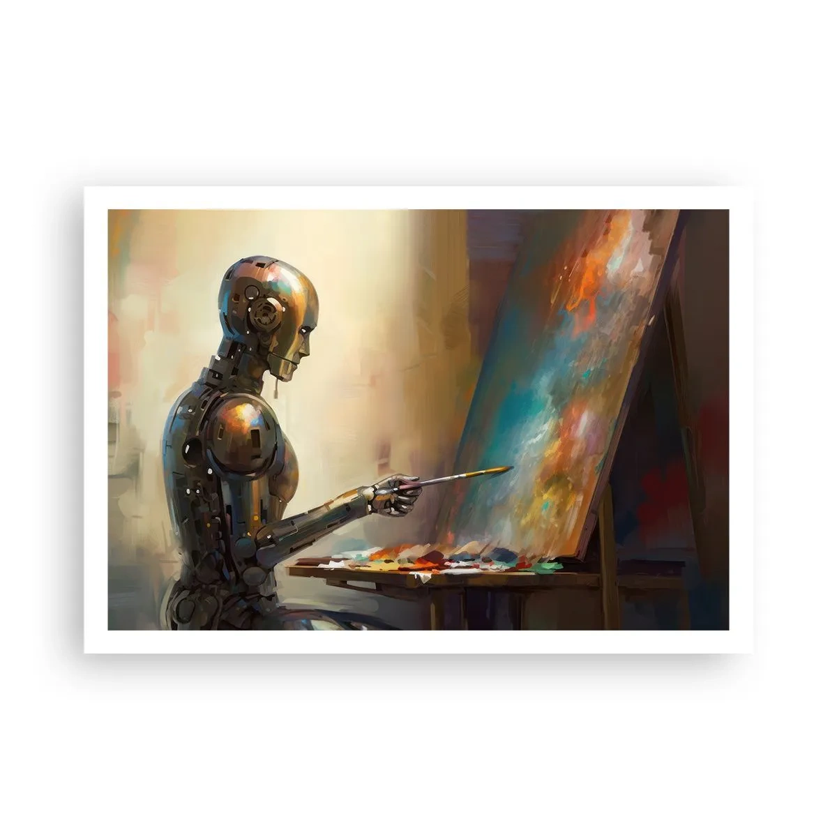 Affiche - Poster - Un robot peignant sur une toile dans un style artistique - 100x70cm - L'art du futur - Décoration murale moderne pour le salon et la chambre ARTTOR