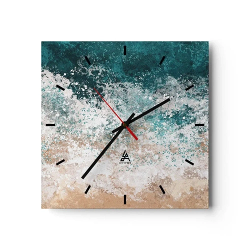 Horloge murale - Pendule murale - Vague de mer abstraite dans des tons turquoise et beige - 30x30cm - Histoires de la mer - Décoration murale moderne pour le salon et la chambre ARTTOR