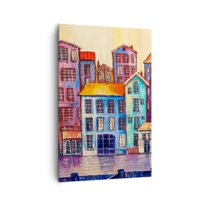 Impression sur toile - Image sur toile - Maisons colorées au bord de l'eau dans un style artistique - 80x120cm - Une ville comme dans un conte de fées - Décoration murale moderne pour le salon et la chambre ARTTOR