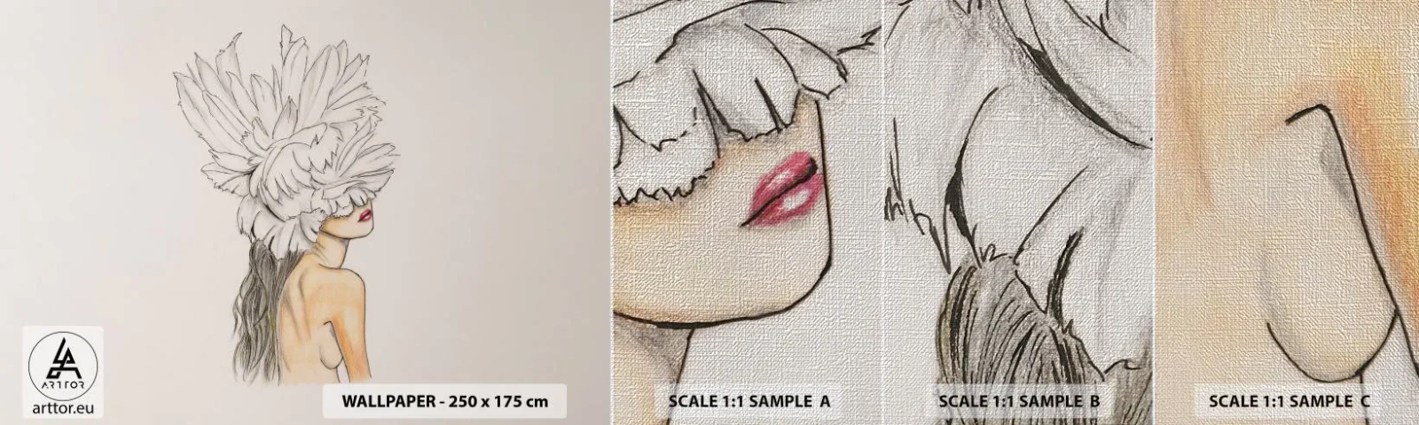 Échantillon de Papier Peint Premium Canvas - Beauté couronnée - Abstraction, Femme, Corps - 100x30 cm