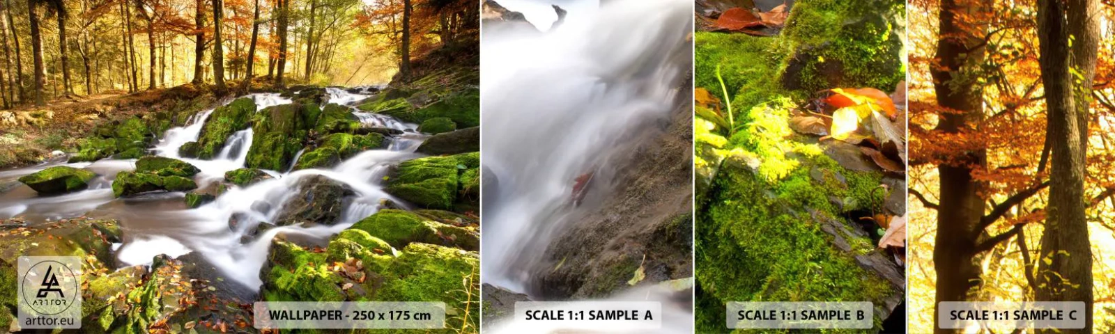 Échantillon de Papier Peint Autocollant Deluxe Sticker - Rapidement à travers la forêt d'automne - Paysage, Forêt, ruisseau de montagne - 100x30 cm