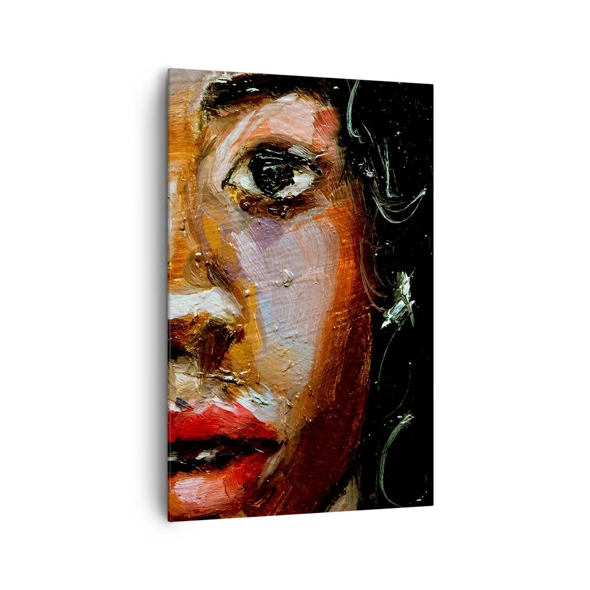 Impression sur toile - Image sur toile - Un portrait expressif d'une femme aux couleurs intenses. - 80x120cm - Noir et brillant - Décoration murale moderne pour le salon et la chambre ARTTOR