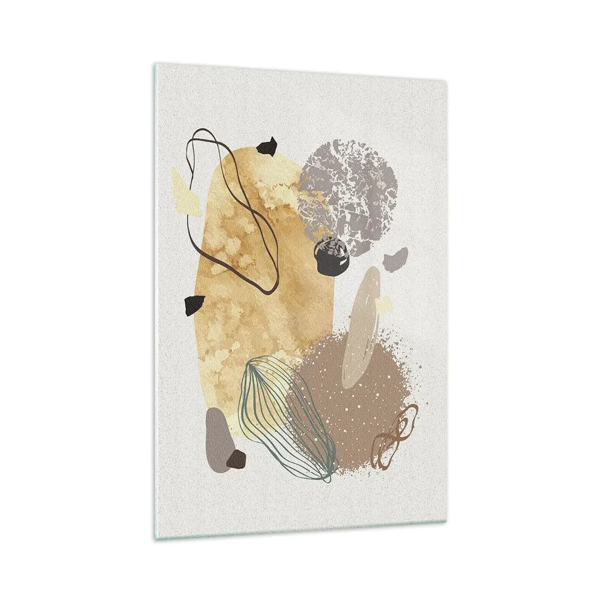 Impression sur verre - Image sur verre - Une composition de formes abstraites en beige et jaune. - 70x100cm - Plumcologie appliquée - Décoration murale moderne pour le salon et la chambre ARTTOR