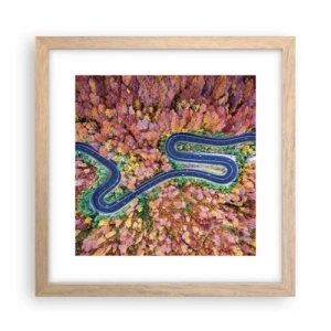 Affiche dans un chêne clair - Poster - Route sinueuse à travers la forêt - 30x30 cm