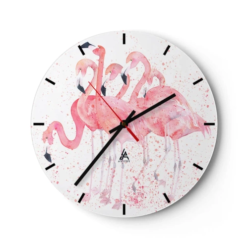 Horloge murale - Pendule murale - Un groupe de flamants roses dans un style aquarelle artistique. - 30x30cm - Ensemble rose - Décoration murale moderne pour le salon, la cuisine et la chambre ARTTOR