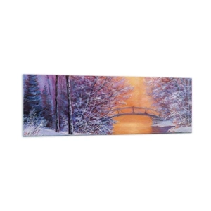 Impression sur verre - Image sur verre - Paysage d'hiver avec un pont et un coucher de soleil - 160x50cm - On se rencontre ici - Décoration murale moderne pour le salon et la chambre ARTTOR