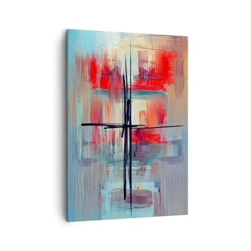 Impression sur toile - Image sur toile - Une composition abstraite aux couleurs intenses, aux lignes et aux formes géométriques. - 50x70cm - Un paysage dans une dimension inconnue - Décoration murale moderne pour le salon et la chambre ARTTOR