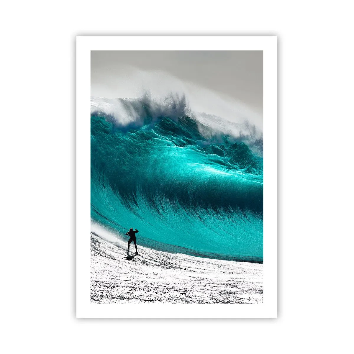 Affiche - Poster - Un surfeur devant une énorme vague turquoise. - 50x70cm - Challenge accepté - Décoration murale moderne pour le salon et la chambre ARTTOR