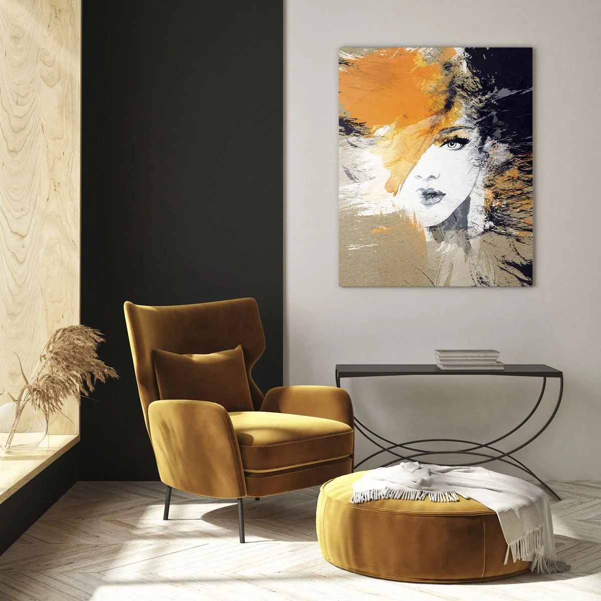 Impression sur verre - Image sur verre - Portrait abstrait d'une femme aux couleurs intenses - 70x100cm - Et la lumière fut - Décoration murale moderne pour le salon et la chambre ARTTOR