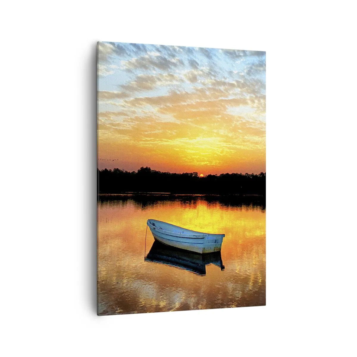 Impression sur toile - Image sur toile - Un bateau sur un lac calme au coucher du soleil - 70x100cm - Regardez, écoutez, méditez - Décoration murale moderne pour le salon et la chambre ARTTOR