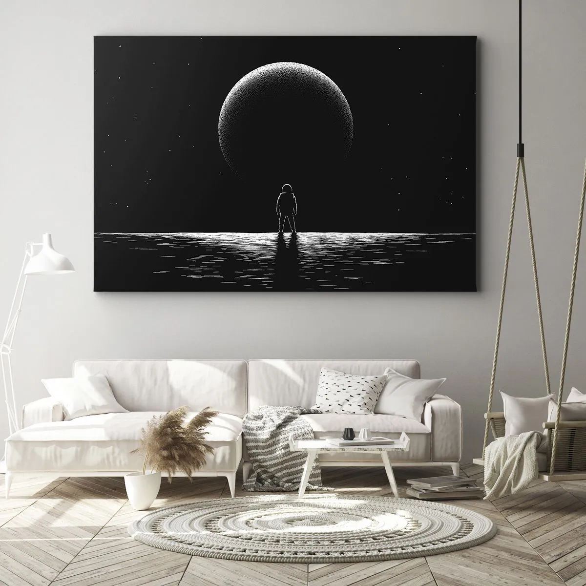 Impression sur toile - Image sur toile - Un astronaute avec en arrière-plan une grande planète dans l'espace - 120x80cm - Face à face - Décoration murale moderne pour le salon et la chambre ARTTOR