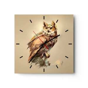 Horloge murale - Pendule murale - Portrait artistique d'un hibou sur un fond clair dans des tons chauds. - 30x30cm - Le hibou le plus intelligent - confirmera la forêt de chênes - Décoration murale moderne pour le salon et la chambre ARTTOR