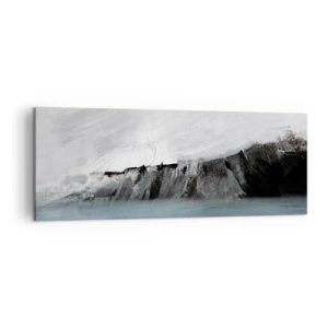 Impression sur toile - Image sur toile - Paysage abstrait avec de l'eau et un rivage rocheux - 140x50cm - Eau – terre : choc des éléments - Décoration murale moderne pour le salon et la chambre ARTTOR