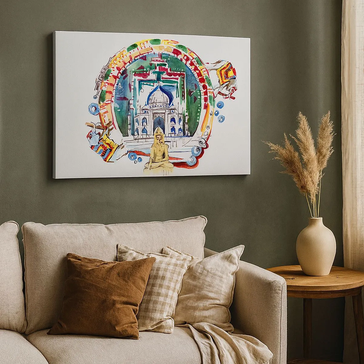 Impression sur toile - Image sur toile - Une illustration colorée de l'architecture indienne - 70x50cm - Équilibre mondial hindou - Décoration murale moderne pour le salon et la chambre ARTTOR