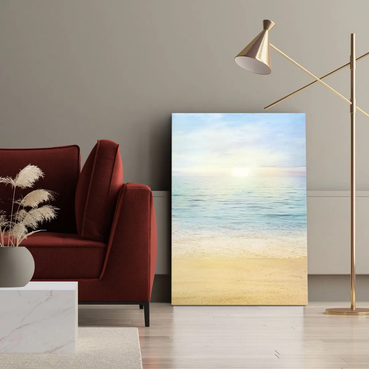 Impression sur toile - Image sur toile - Une plage avec une mer turquoise et un ciel clair - 80x120cm - Le grand bleu - Décoration murale moderne pour le salon et la chambre ARTTOR