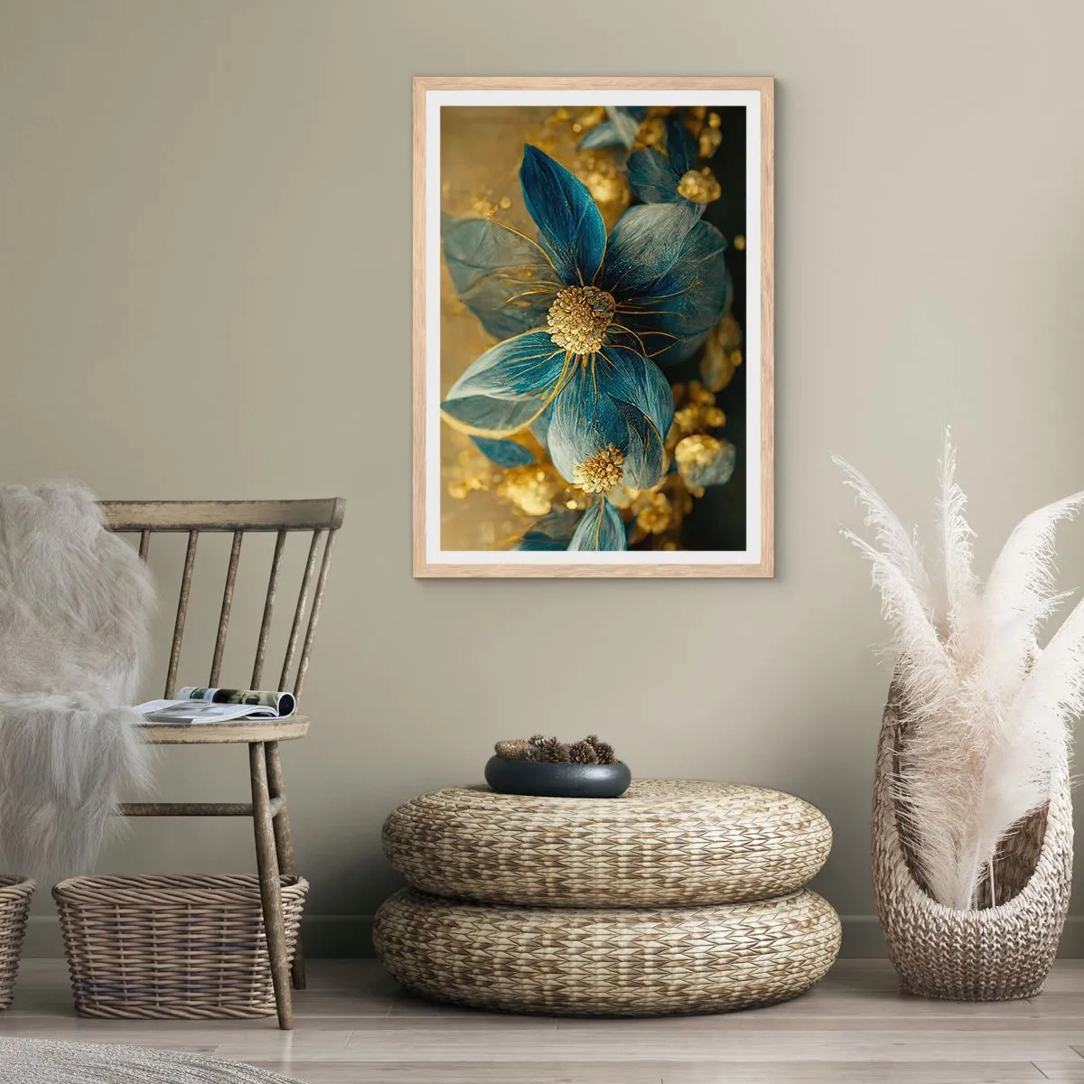 Affiche dans un chêne clair - Poster - Fleurir avec de l'or - 70x100 cm