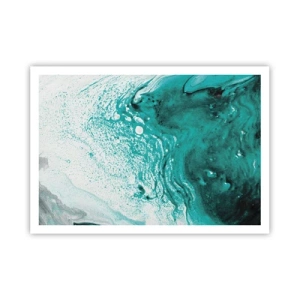 Affiche - Poster - Composition abstraite dans des tons turquoise sur fond blanc - 100x70cm - Se fondre dans le bleu et le turquoise - Décoration murale moderne pour le salon et la chambre ARTTOR