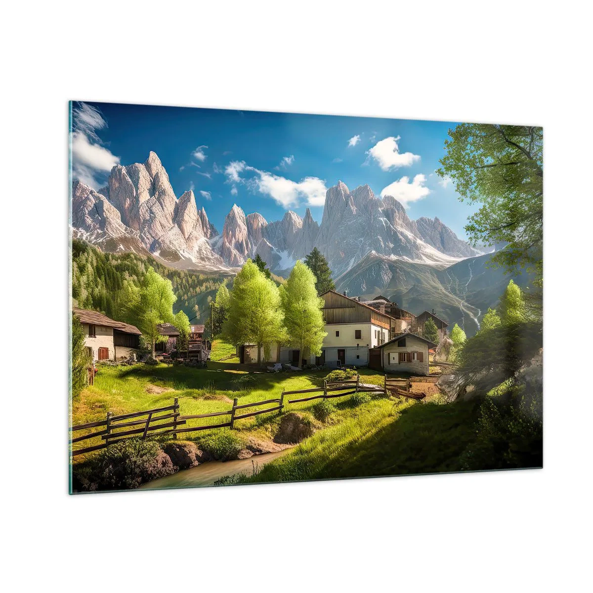 Impression sur verre - Image sur verre - Développement rural dans la verdure au pied des sommets alpins - 100x70cm - Idylle alpine - Décoration murale moderne pour le salon et la chambre ARTTOR