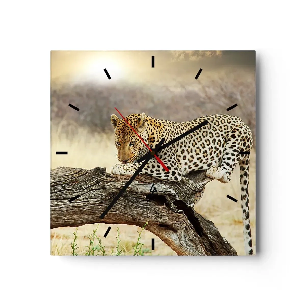 Horloge murale - Pendule murale - Un léopard se reposant sur un tronc d'arbre dans la savane - 30x30cm - Je suis ma propre route - Décoration murale moderne pour le salon et la chambre ARTTOR
