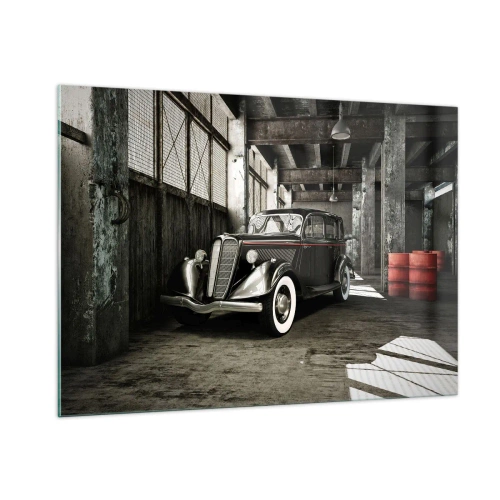 Impression sur verre - Image sur verre - Une voiture ancienne dans un garage élégant - 100x70cm - L'élégance éternelle des années 30 - Décoration murale moderne pour le salon et la chambre ARTTOR