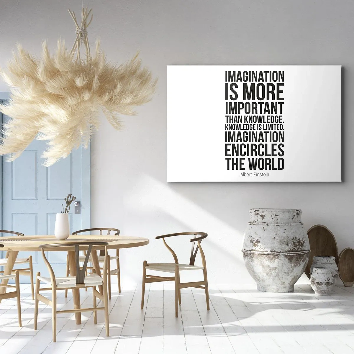 Impression sur toile - Image sur toile - Citation inspirante sur fond blanc en police noire - 100x70cm - Einstein sur le pouvoir de l'imagination - Décoration murale moderne pour le salon et la chambre ARTTOR