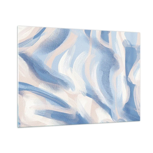 Impression sur verre - Image sur verre - Traits abstraits en bleu, blanc et beige dans une forme ondulée - 100x70cm - Vagues bleues - Décoration murale moderne pour le salon et la chambre ARTTOR