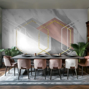 Papier Peint Photo Premium Sand - Composition en chaîne - Abstraction, Morceau, Hexagone - 250x175 cm