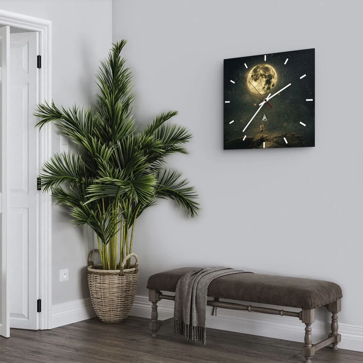 Horloge murale - Pendule murale - L'homme avec la lune contre le ciel étoilé - 30x30cm - Celui qui a volé la lune - Décoration murale moderne pour le salon et la chambre ARTTOR