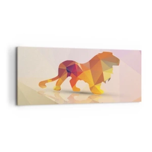 Impression sur toile - Image sur toile - Silhouette géométrique d'un lion dans les tons jaune et orange - 120x50cm - Le roi du diamant - Décoration murale moderne pour le salon et la chambre ARTTOR
