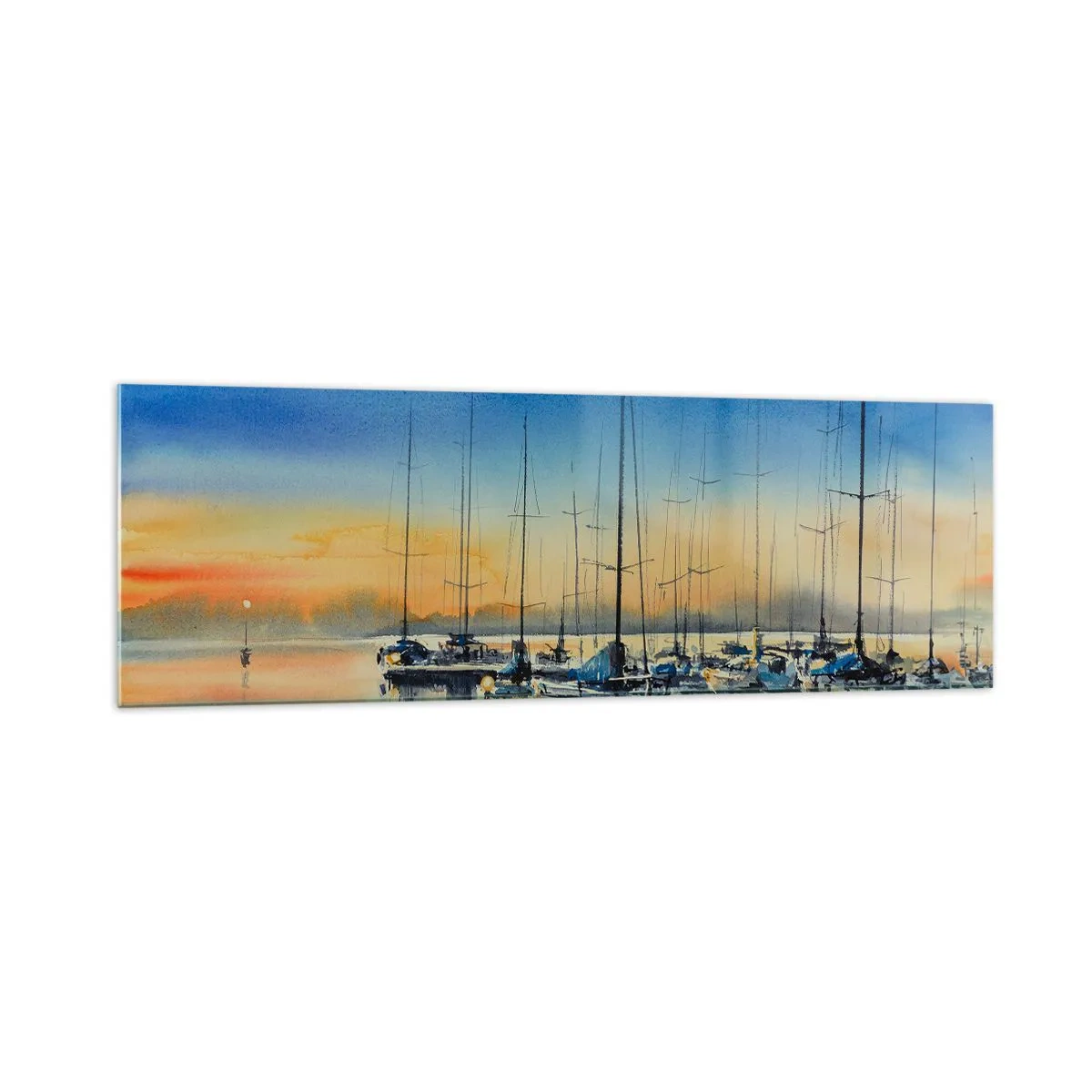 Impression sur verre - Image sur verre - Port de plaisance au coucher du soleil avec reflets sur l'eau - 160x50cm - Fin d'une belle journée - Décoration murale moderne pour le salon et la chambre ARTTOR