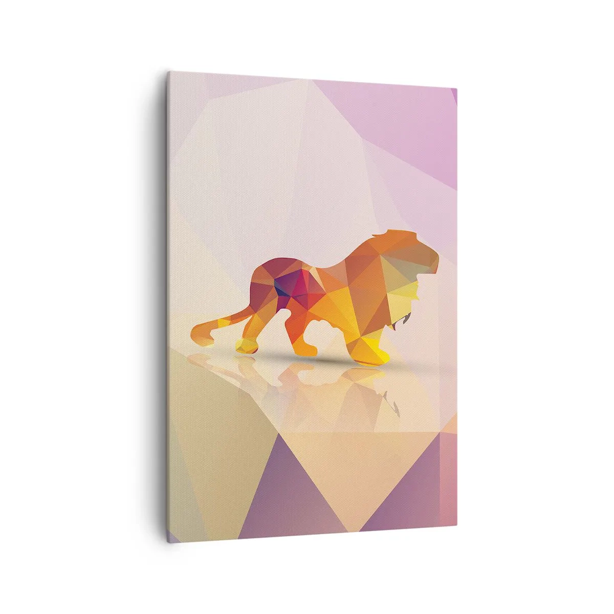 Impression sur toile - Image sur toile - Silhouette géométrique d'un lion dans les tons jaune et orange - 70x100cm - Le roi du diamant - Décoration murale moderne pour le salon et la chambre ARTTOR