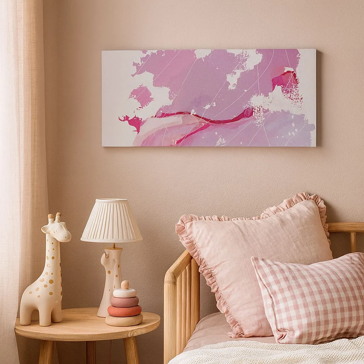 Impression sur toile - Image sur toile - Carte du monde rose - 100x40 cm