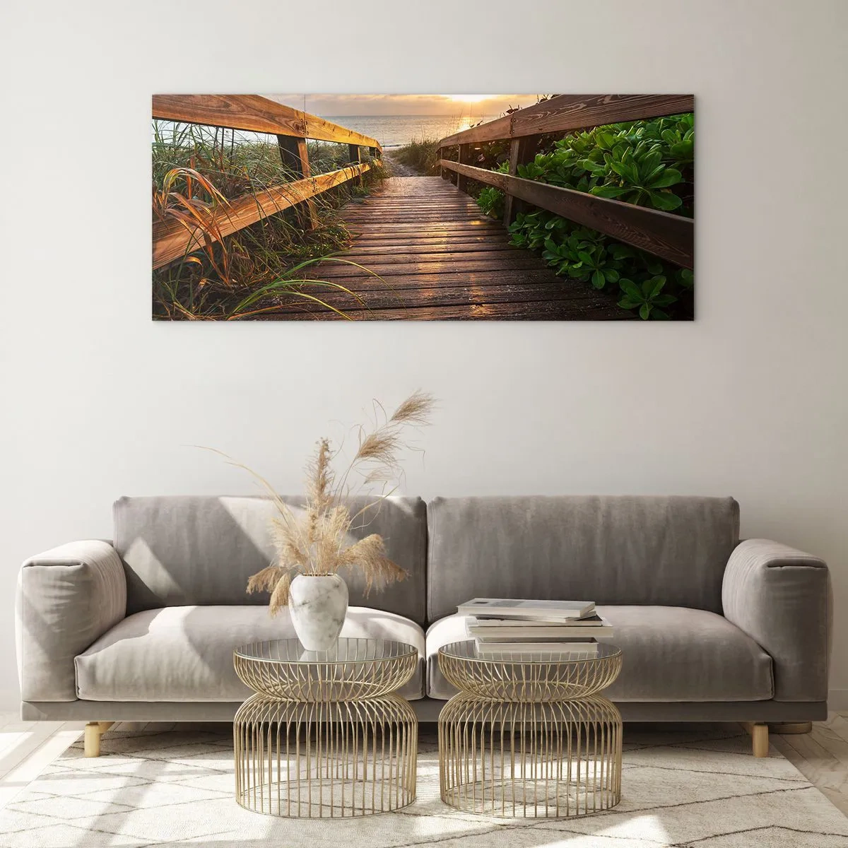 Impression sur verre - Image sur verre - Tout droit vers le rivage - 90x30 cm