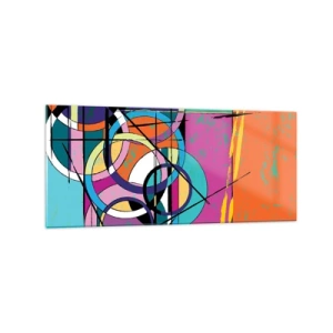 Impression sur verre - Image sur verre - Abstraction colorée avec des cercles géométriques - 120x50cm - Roues sur roues - Décoration murale moderne pour le salon et la chambre ARTTOR