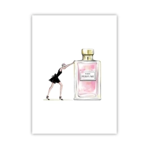 Affiche - Poster - Illustration d'un flacon de parfum avec la silhouette d'une femme en robe - 50x70cm - L'essence des femmes - Décoration murale moderne pour le salon et la chambre ARTTOR